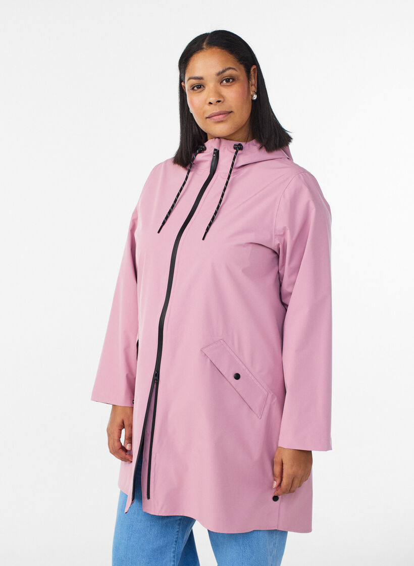 Regenjas met zakken en capuchon, Roze, Model image number 0