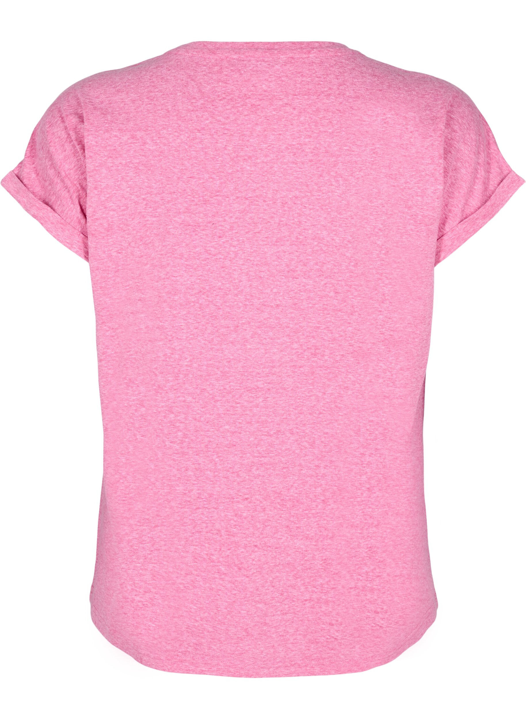 Zizzi Gem&ecirc;leerd T-shirt met korte mouwen, Roze, Packshot image number 1