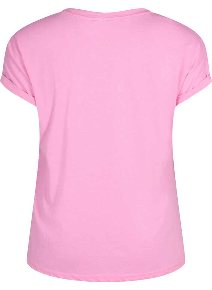 T-shirt met korte mouwen in een katoenmix, Roze, Packshot image number 1