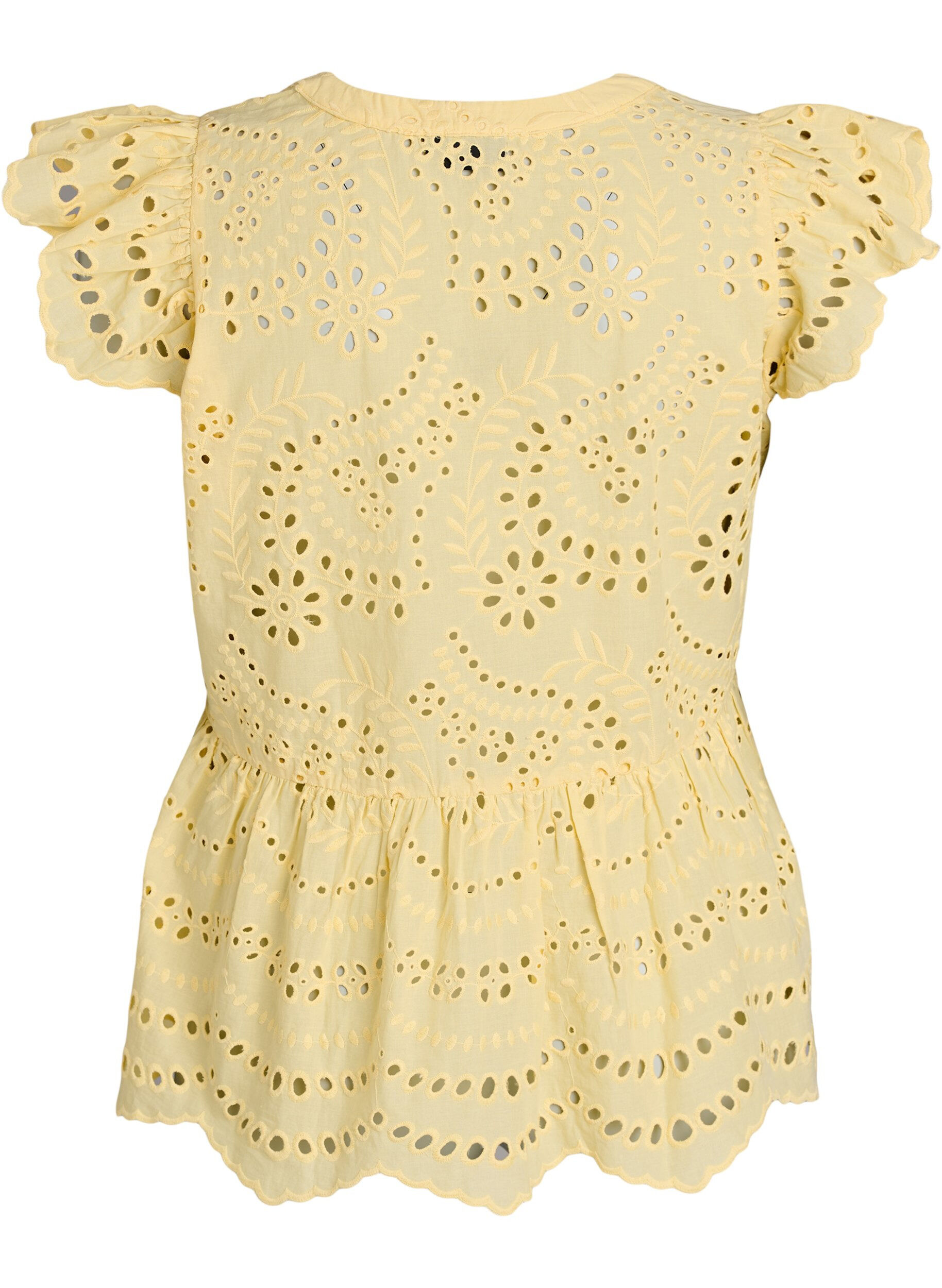 Zizzi Mouwloze blouse met broderie anglaise en ruches, Geel, Packshot image number 1