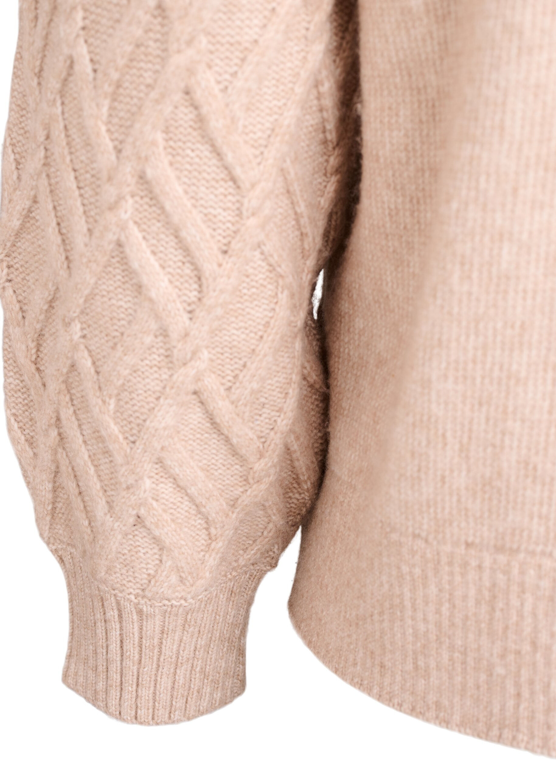 Zizzi Kabelgebreid vest met parelknopen, Beige, Packshot image number 3