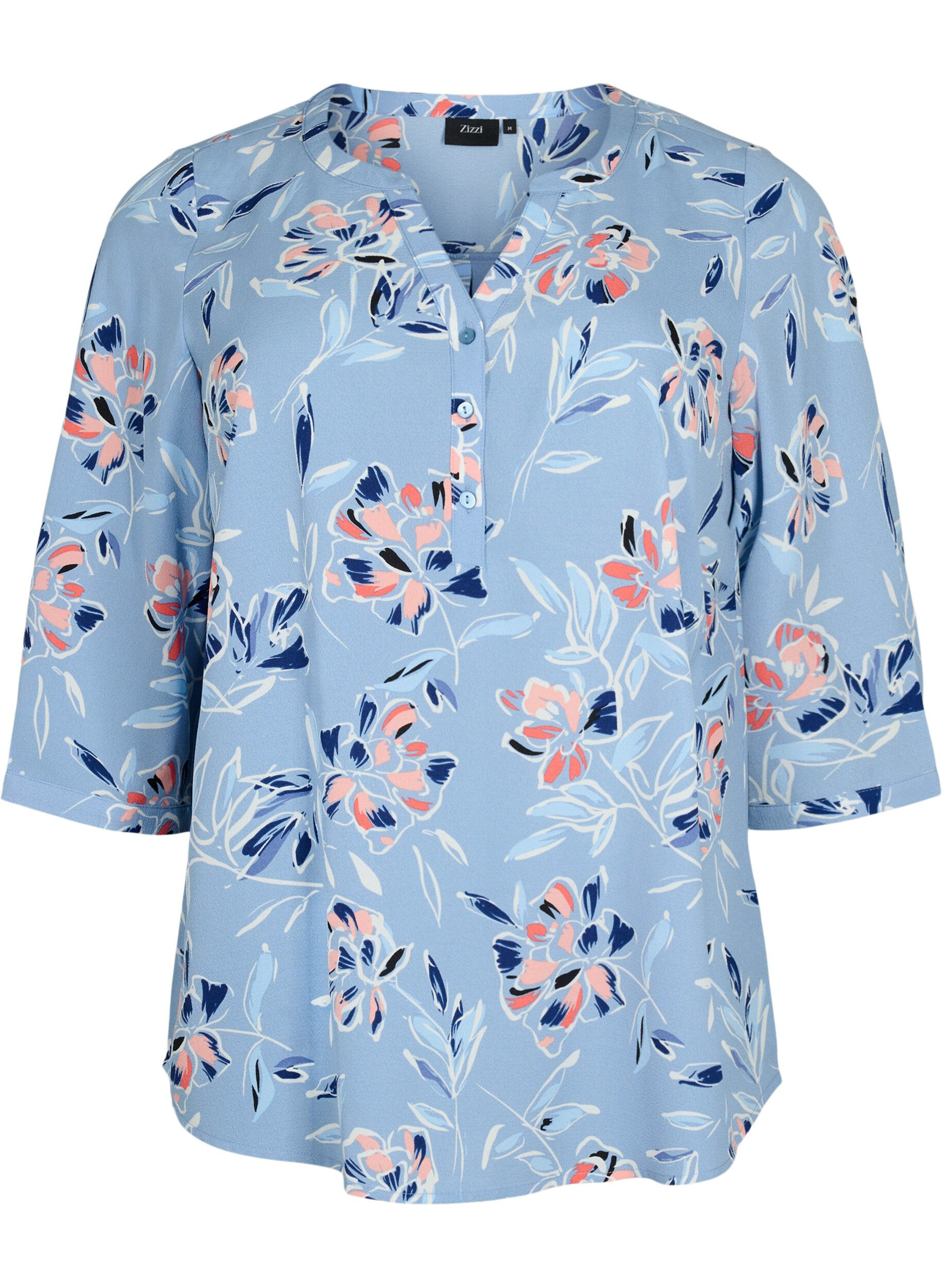 Zizzi Blouse met bloemendesign en 3/4 mouw, Outline Flower, Packshot image number 0