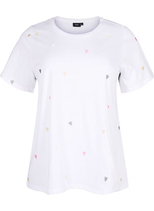T-shirt van biologisch katoen met hartjes, Bright W. Love Emb., Packshot image number 0