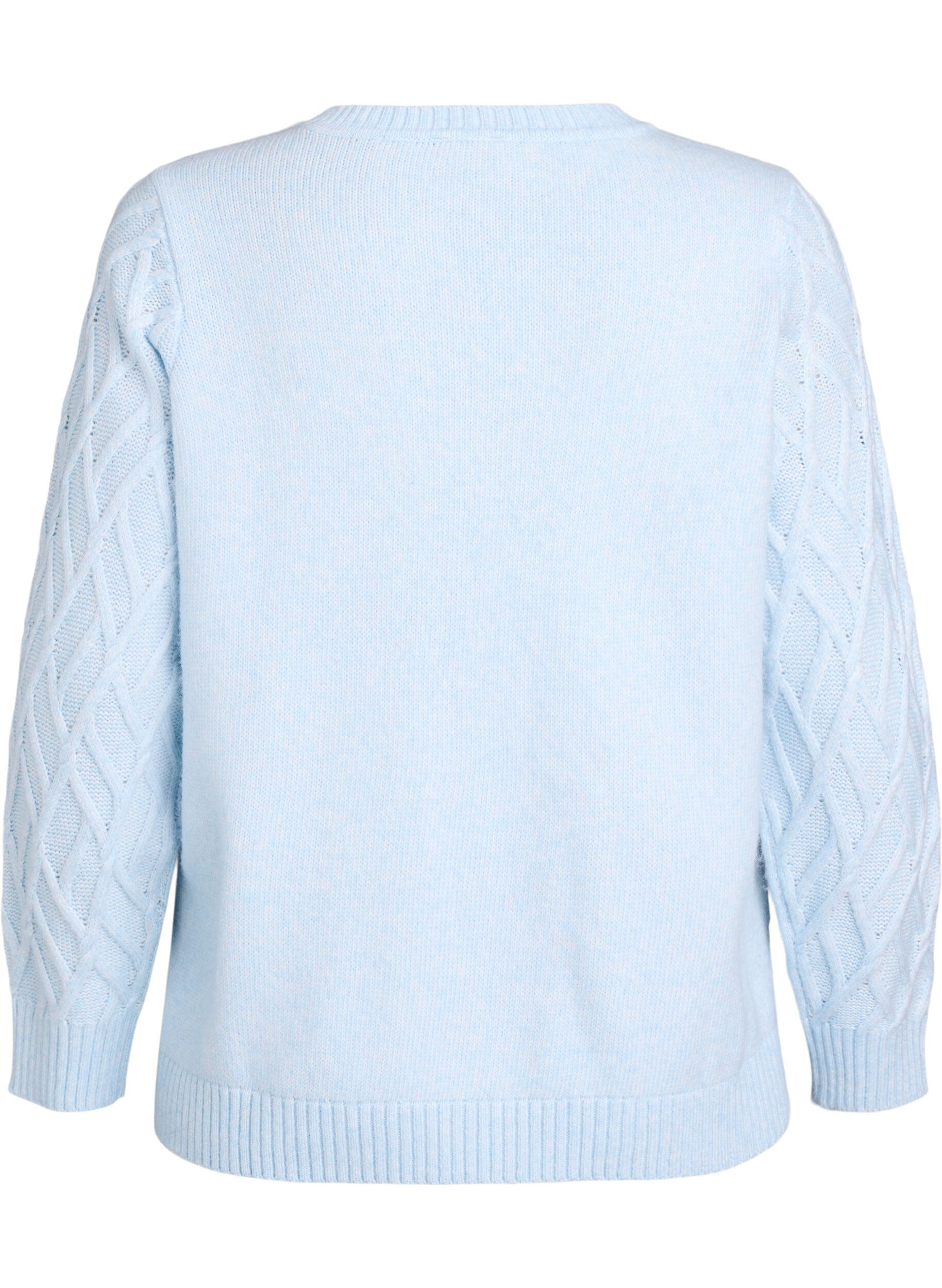 Zizzi Gebreide blouse met kabelpatroon en ronde hals, Blauw, Packshot image number 1