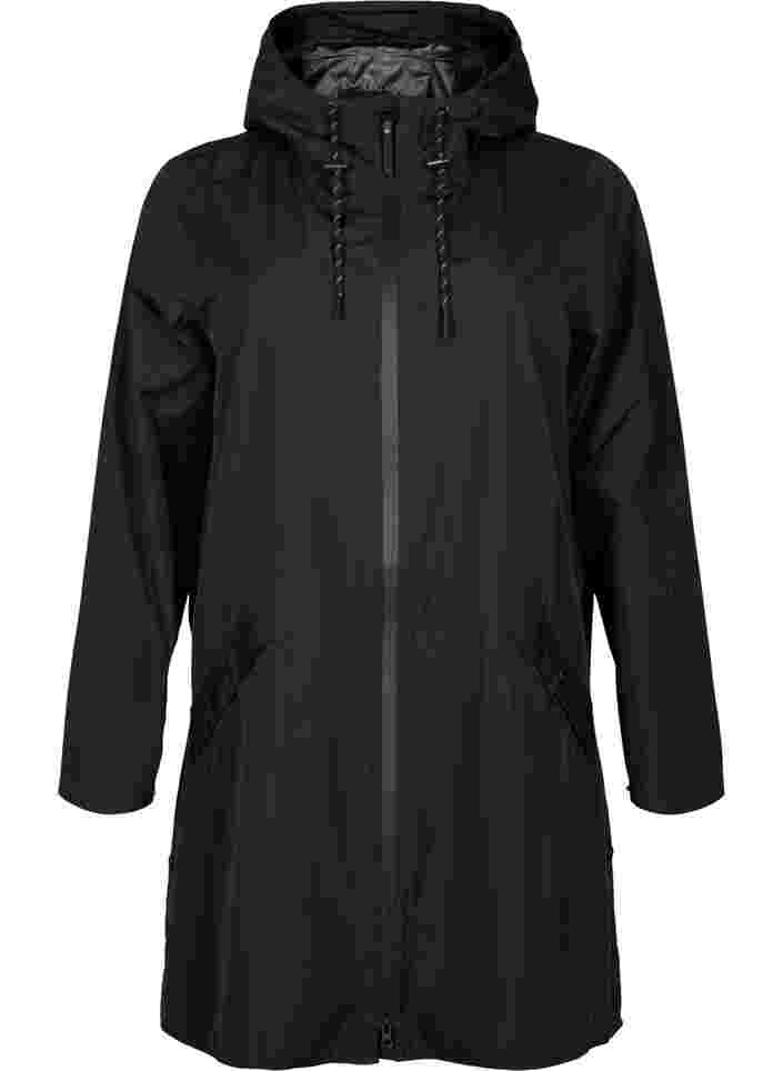 Regenjas met zakken en capuchon, Black, Packshot image number 0