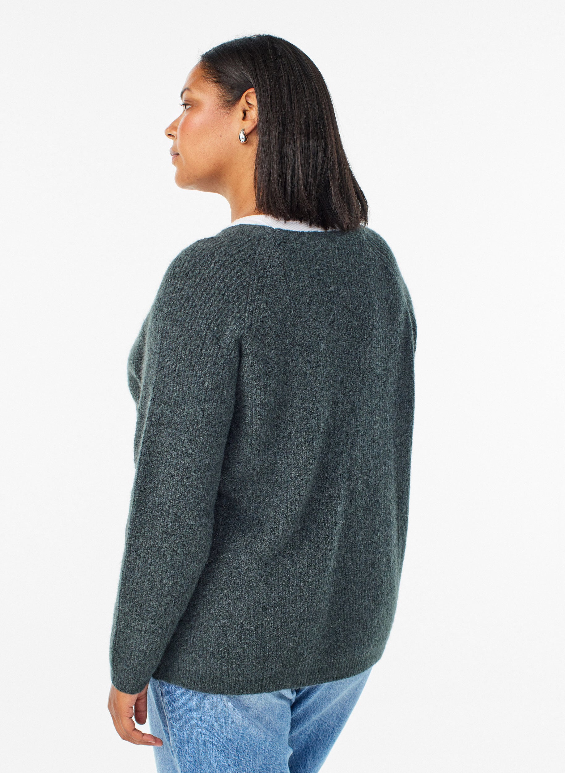 ZizziGebreide blouse met V-hals en raglanmouwen, Groen, Model image number 2
