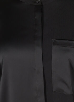 Lange blouse in effen kleur met borstzak, Black, Packshot image number 2