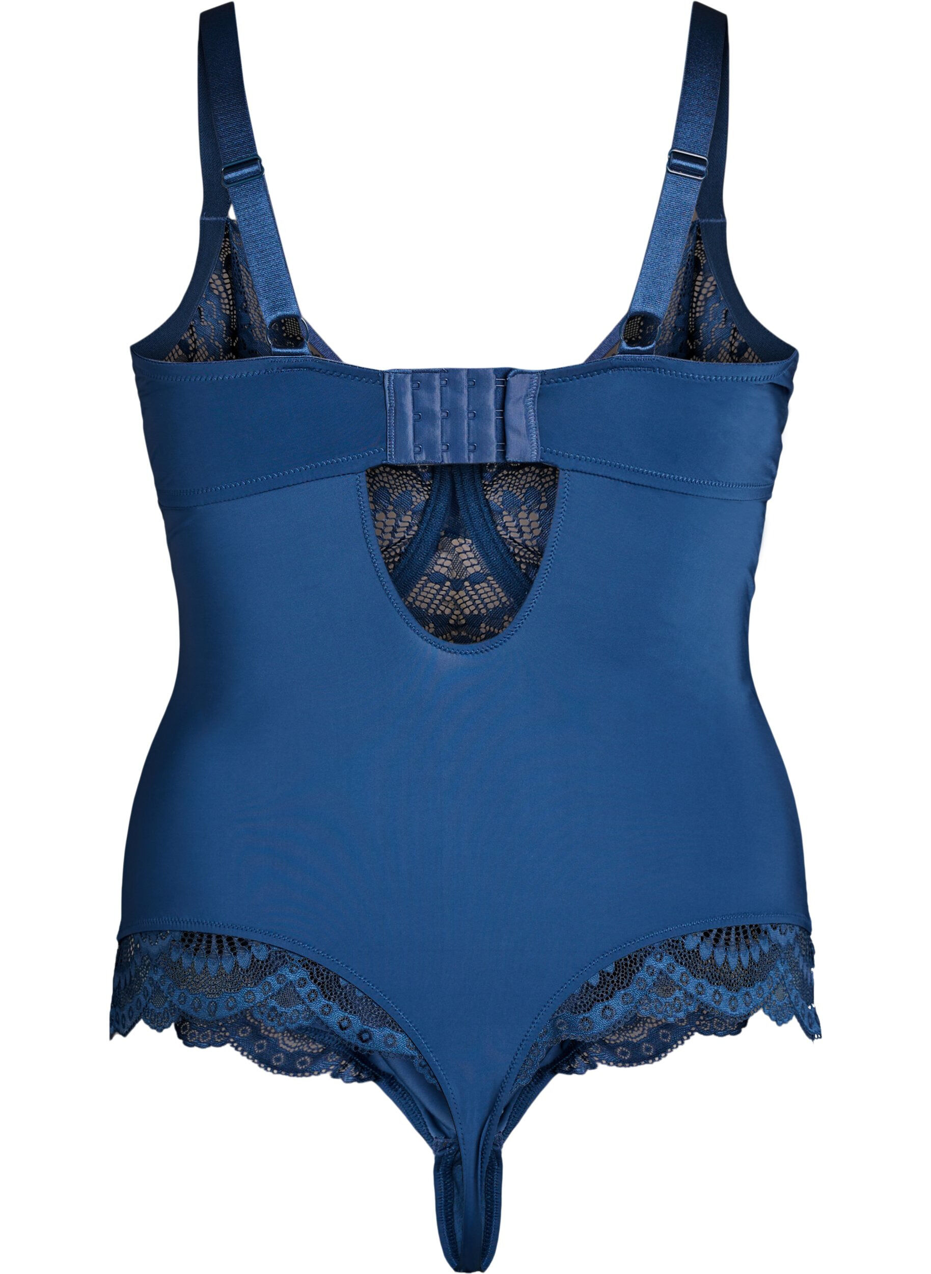 Zizzi Ongevoerd kanten body met bandjesdetail, Blauw, Packshot image number 1