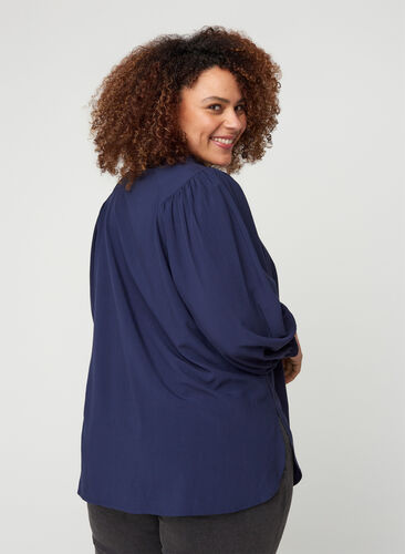 Viscose blouse met 3/4 pofmouwen, Navy Blazer, Model image number 1