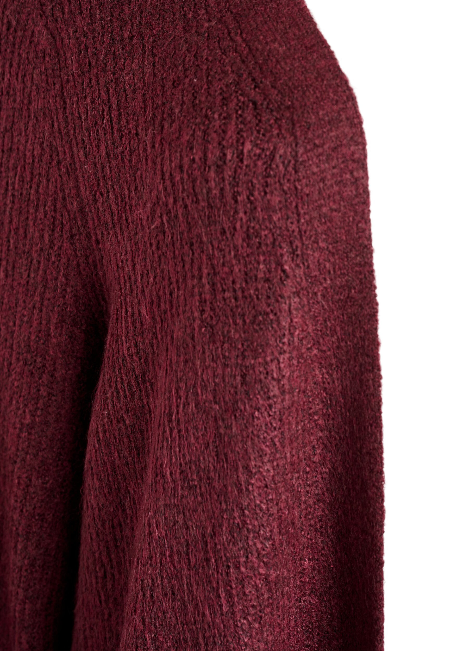 ZizziLange geribde cardigan met een open voorkant, Rood, Packshot image number 2