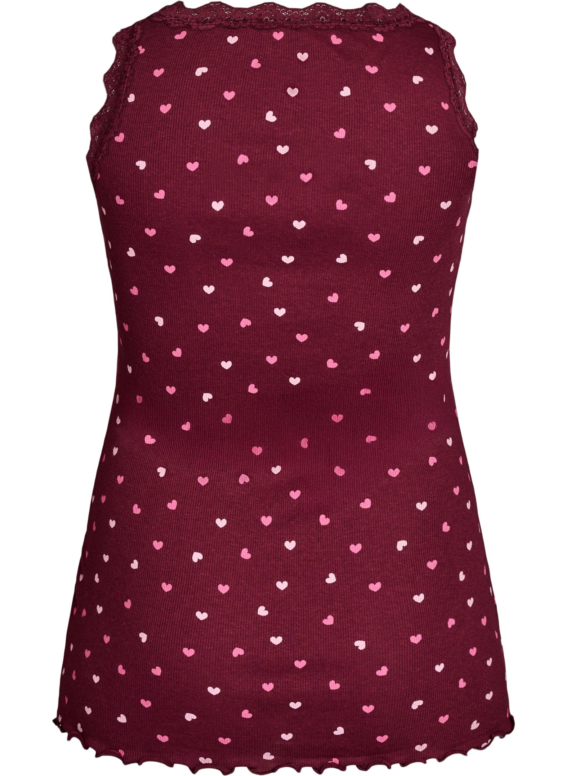 Zizzi Top met print en kanten rand, Rood, Packshot image number 1