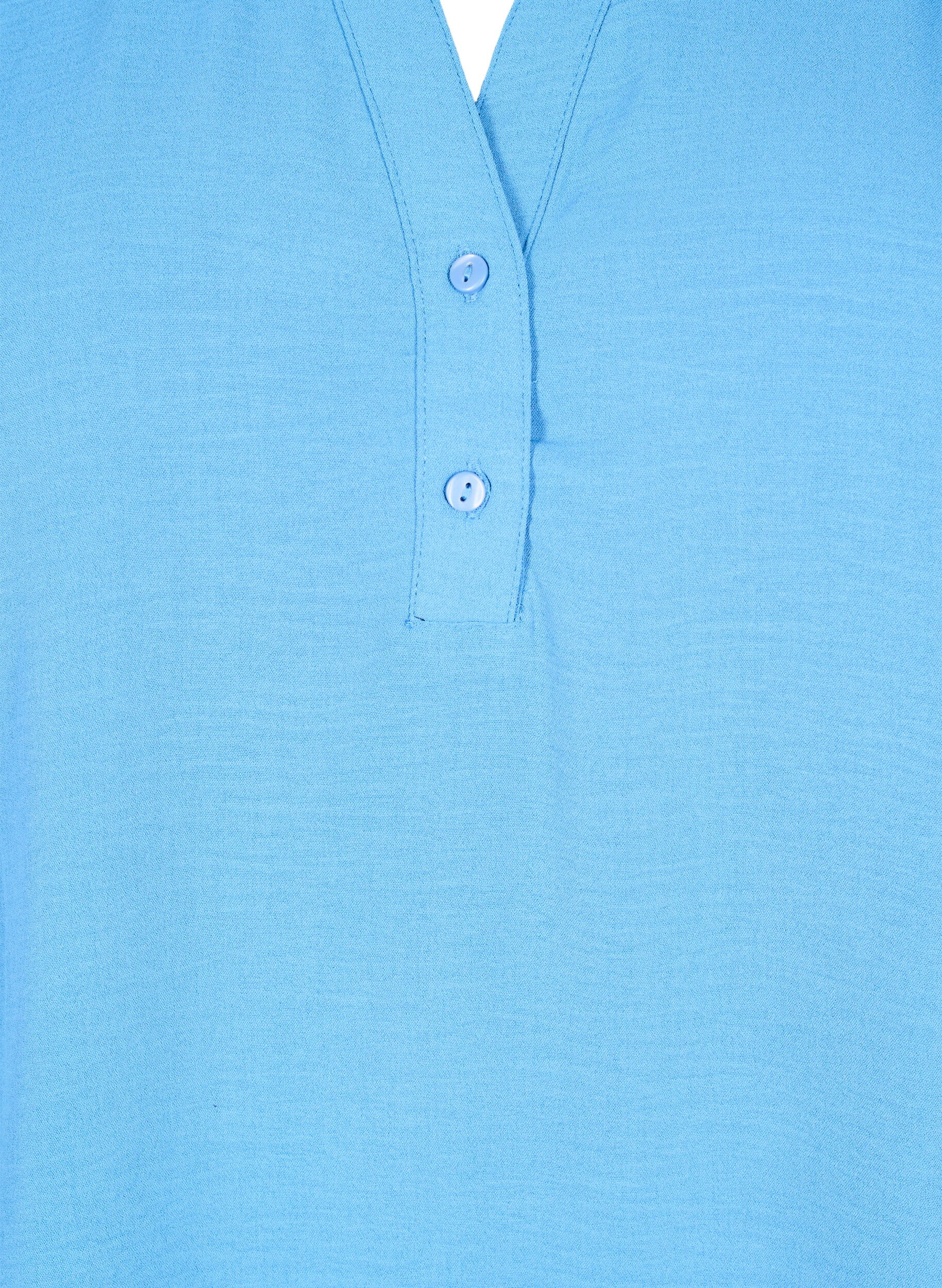 Zizzi Blouse met lange mouwen en V-hals, Riverside, Packshot image number 2