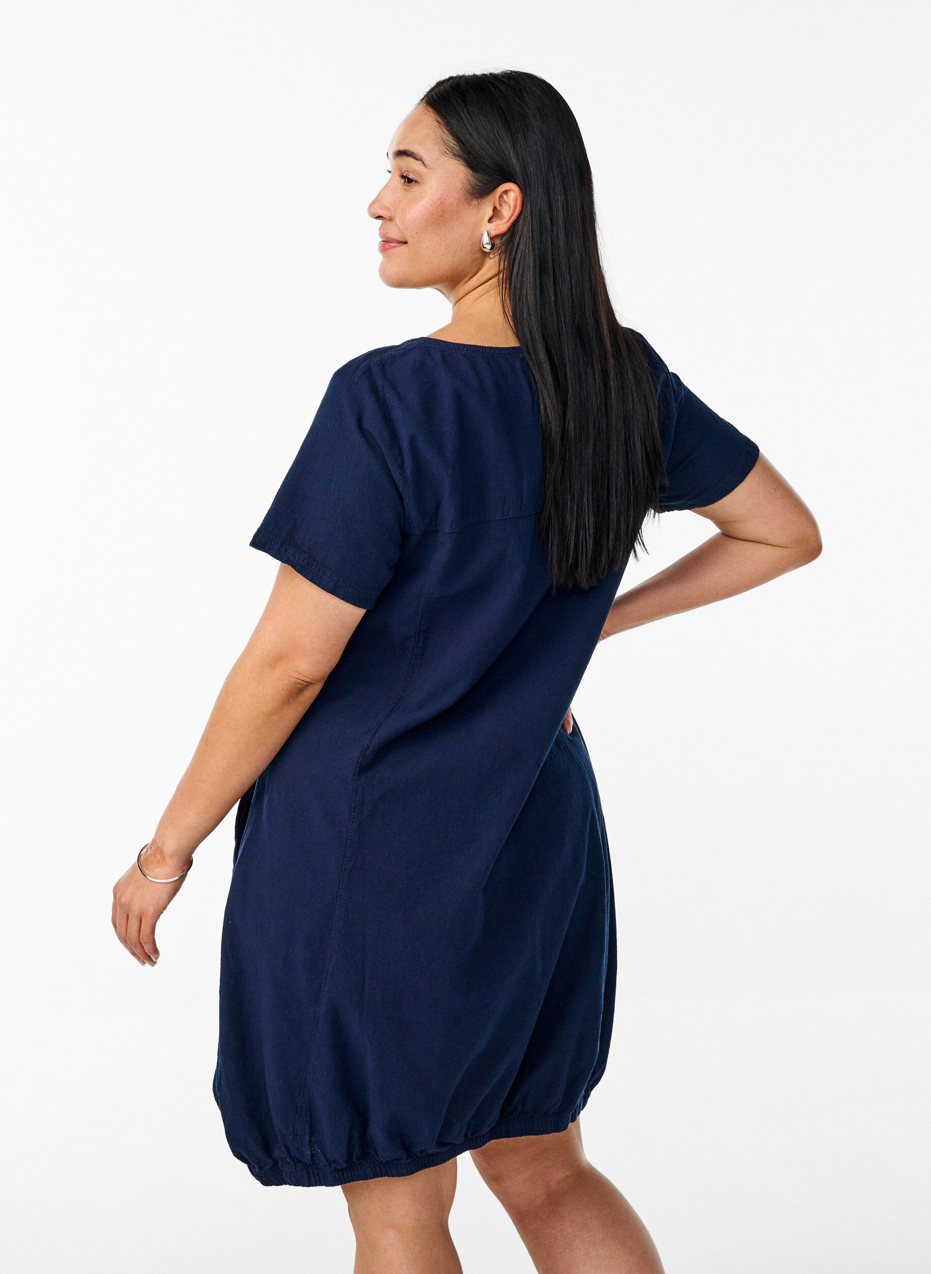 ZizziKatoenen jurk met korte mouwen, Blauw, Model image number 2