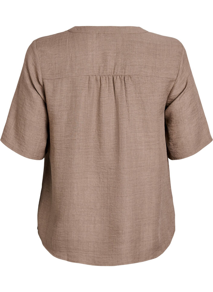 Overhemd blouse met V-hals en korte mouwen, Bruin, Packshot image number 1