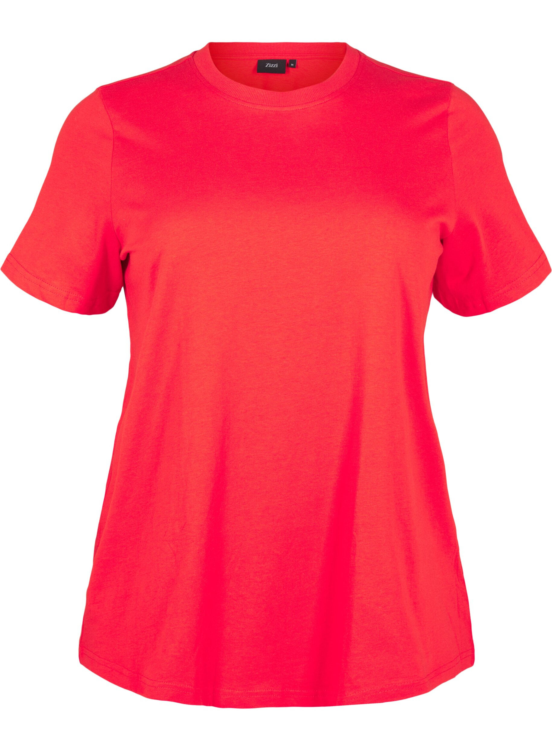 Zizzi Basic katoenen T-shirt met ronde hals, Rood, Packshot image number 0