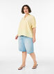 Blouse met korte mouwen in een viscosemix met textuur en ruchesmouwen, Geel, Model image number 1