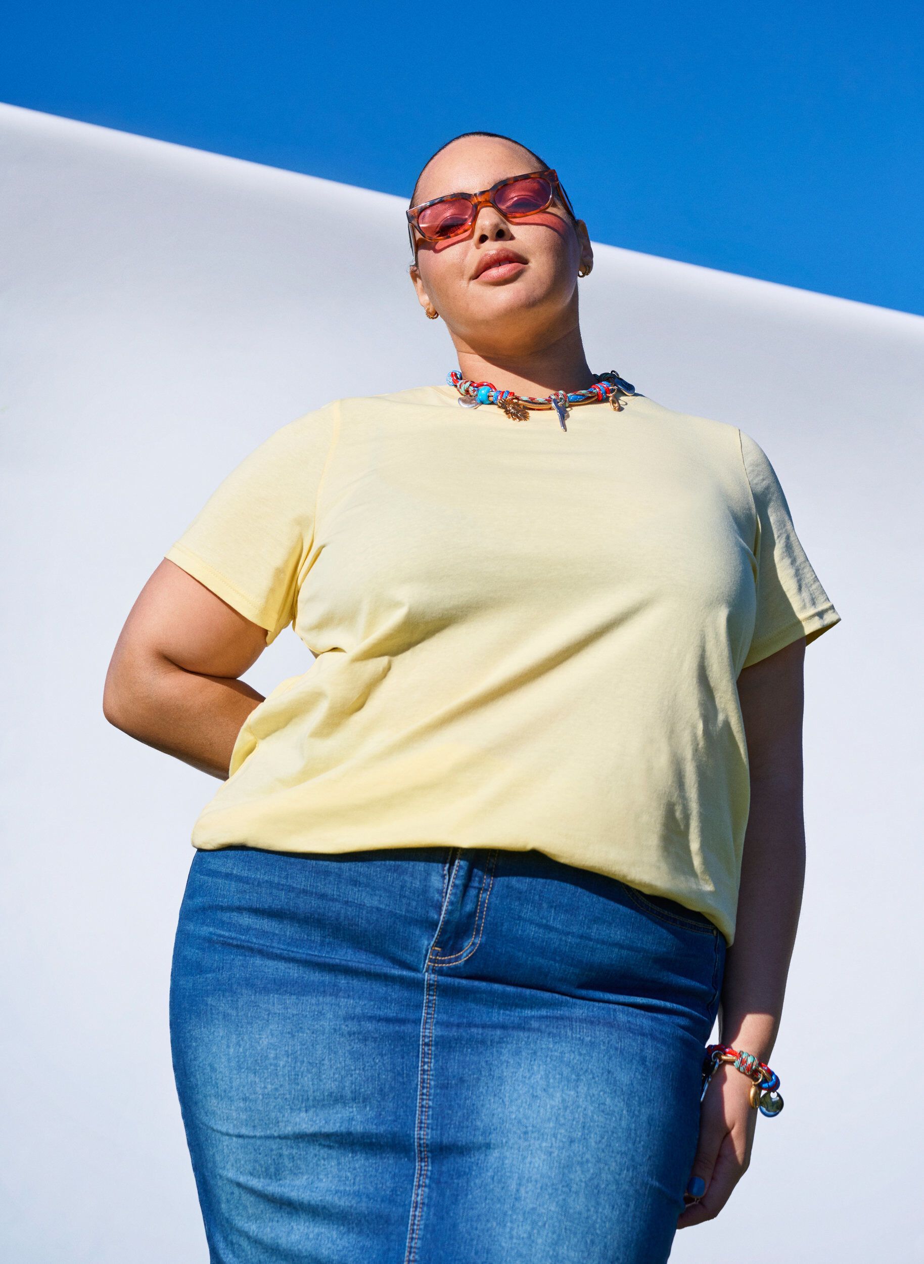 Zizzi Denim midi-rok met split, Blauw, Image image number 0