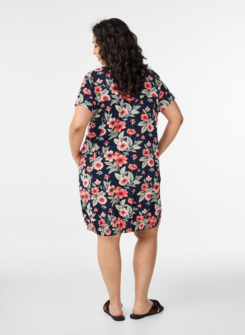 Katoenen jurk met korte mouwen en print, Blauw, Model image number 2