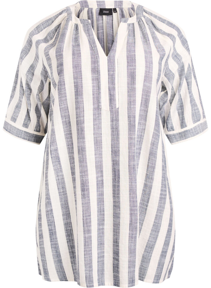 Katoenen tuniek met V-hals, Blauw, Packshot image number 0