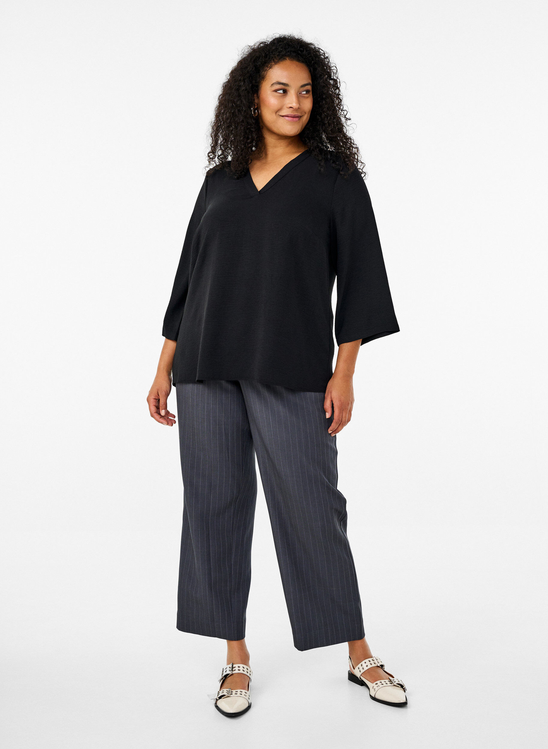Zizzi Flash - Blouse met 3/4 mouwen, Zwart, Model image number 1