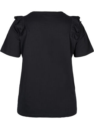Katoenen t-shirt met ruches en klinknagels, Black, Packshot image number 1