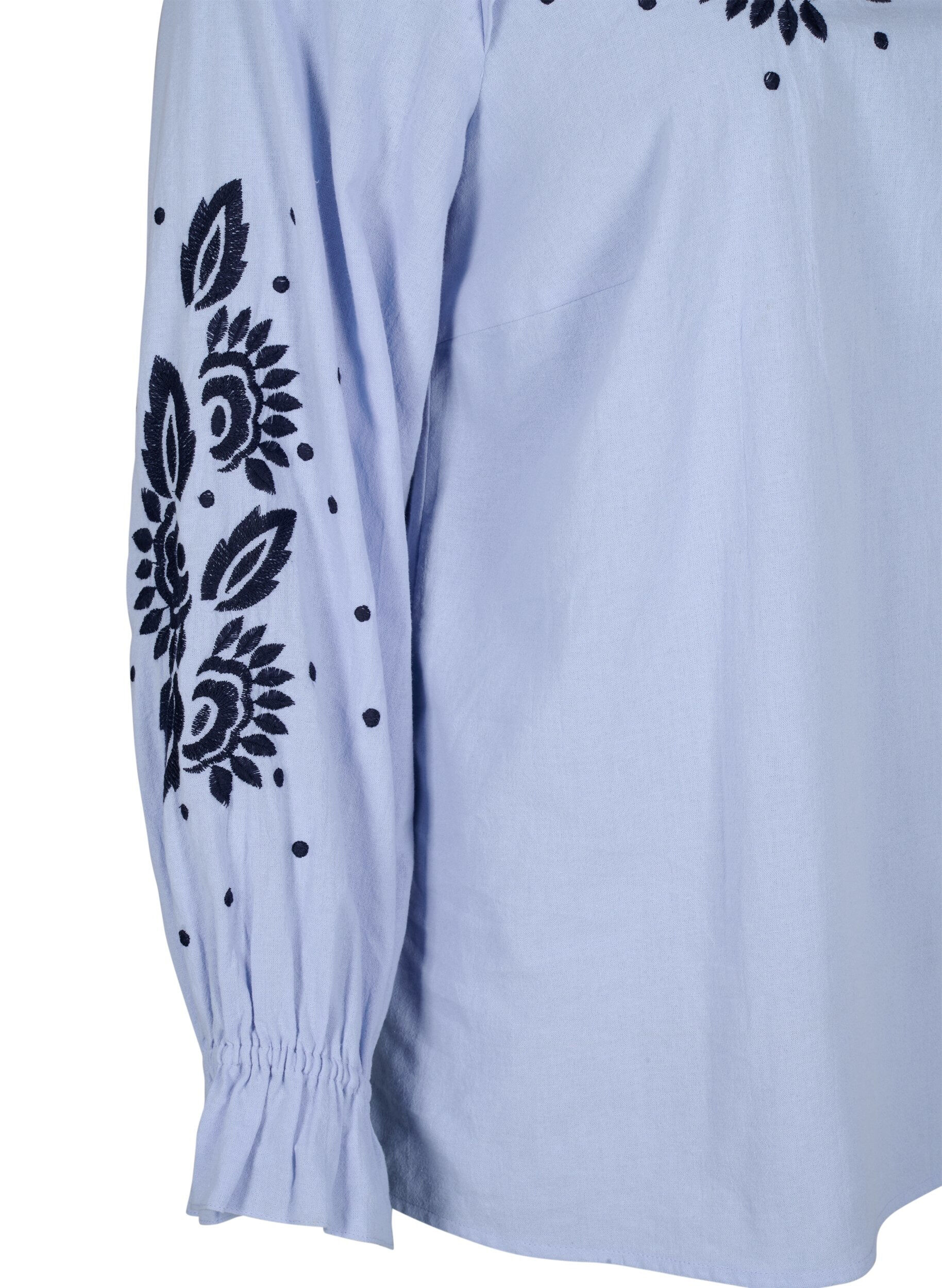 Zizzi Katoenen blouse met borduursel en ruches, Blauw, Packshot image number 3