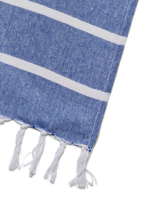 Gestreepte handdoek met franjes, Medium Blue Melange, Packshot image number 2