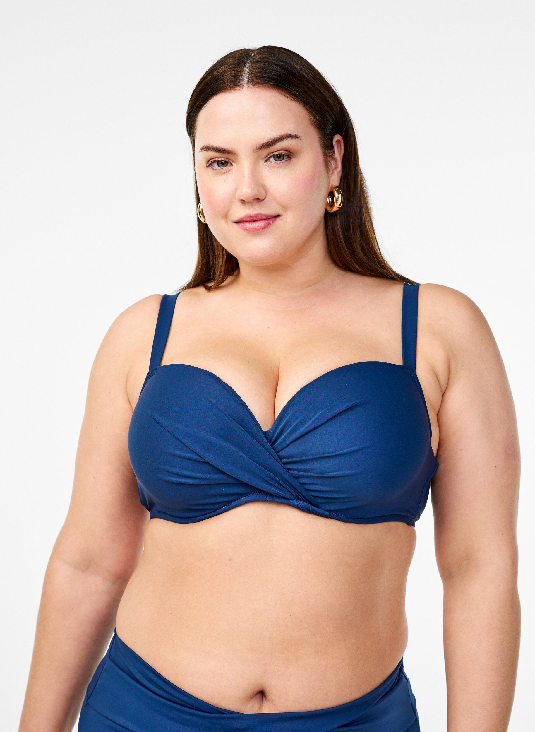 Zizzi Bikini top met beugel en plooien, Blauw, Model image number 0