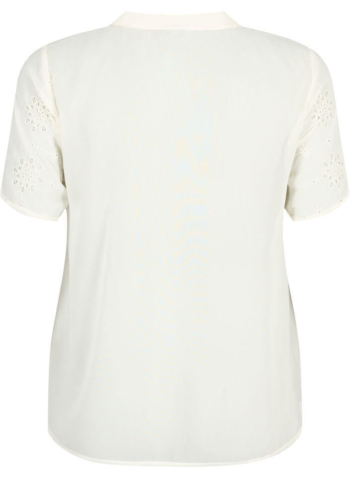 Overhemdblouse met korte mouwen en broderie anglaise, Antique White, Packshot image number 1