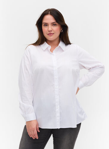Klassieke blouse met kraag en knopen, Bright White, Model image number 0