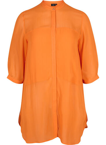 Lange viscose blouse met 3/4 mouwen, Orange Peel, Packshot image number 0