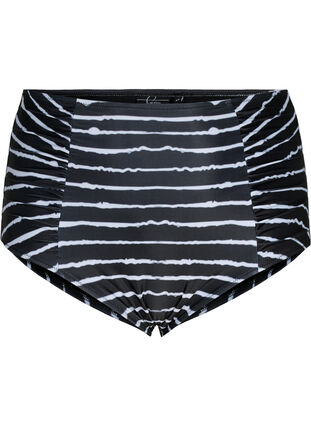 Gestreept bikinibroekje met hoge taille, Black White Stripe, Packshot image number 0