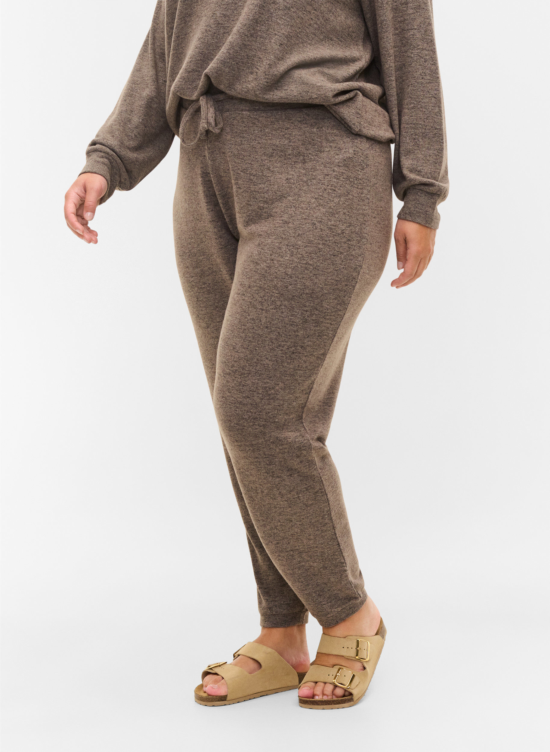 Zizzi Losse broek in viscosemix, Falcon Melange, Model image number 2