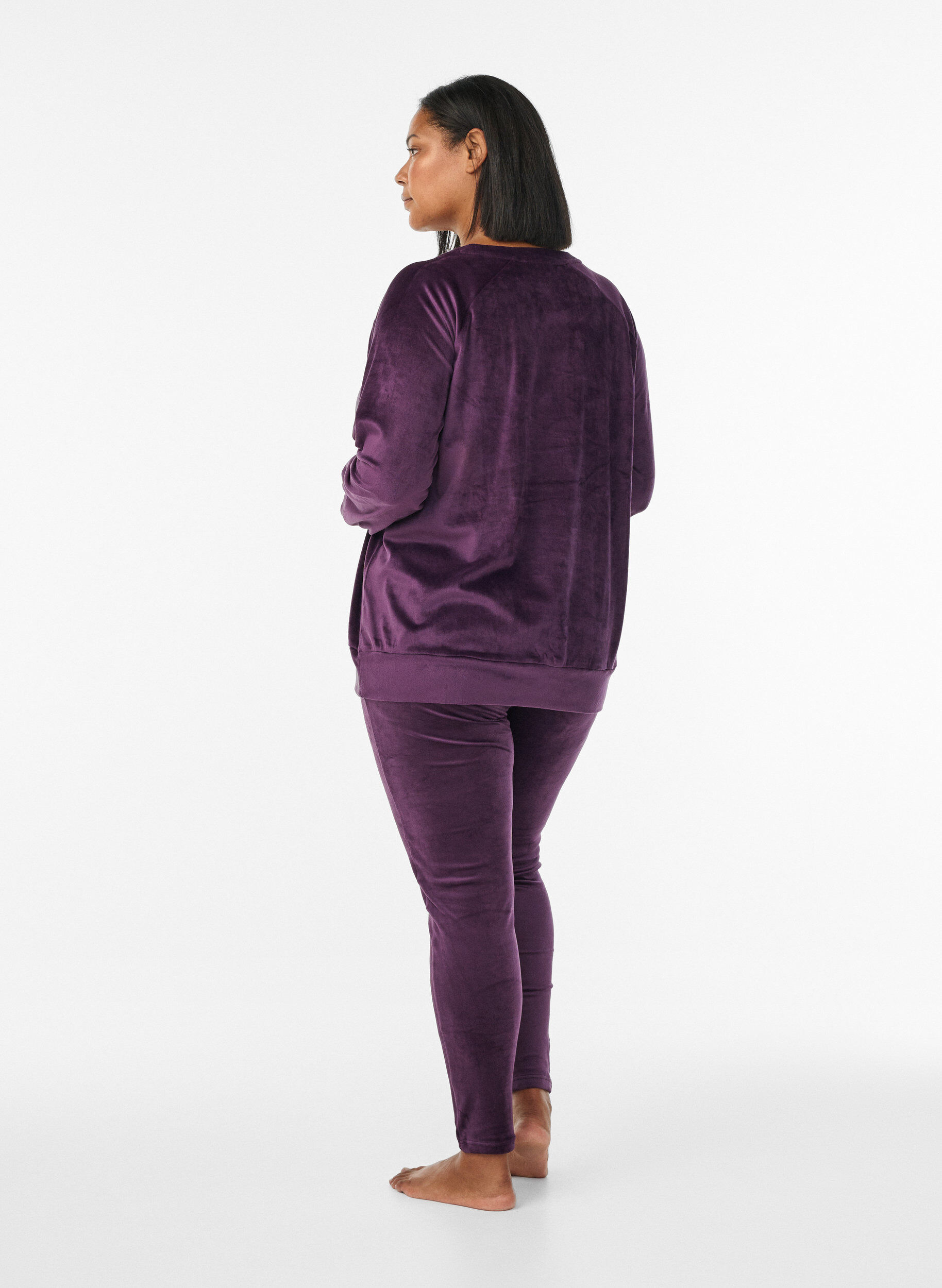Zizzi Aansluitende velours leggings, Paars, Model image number 1