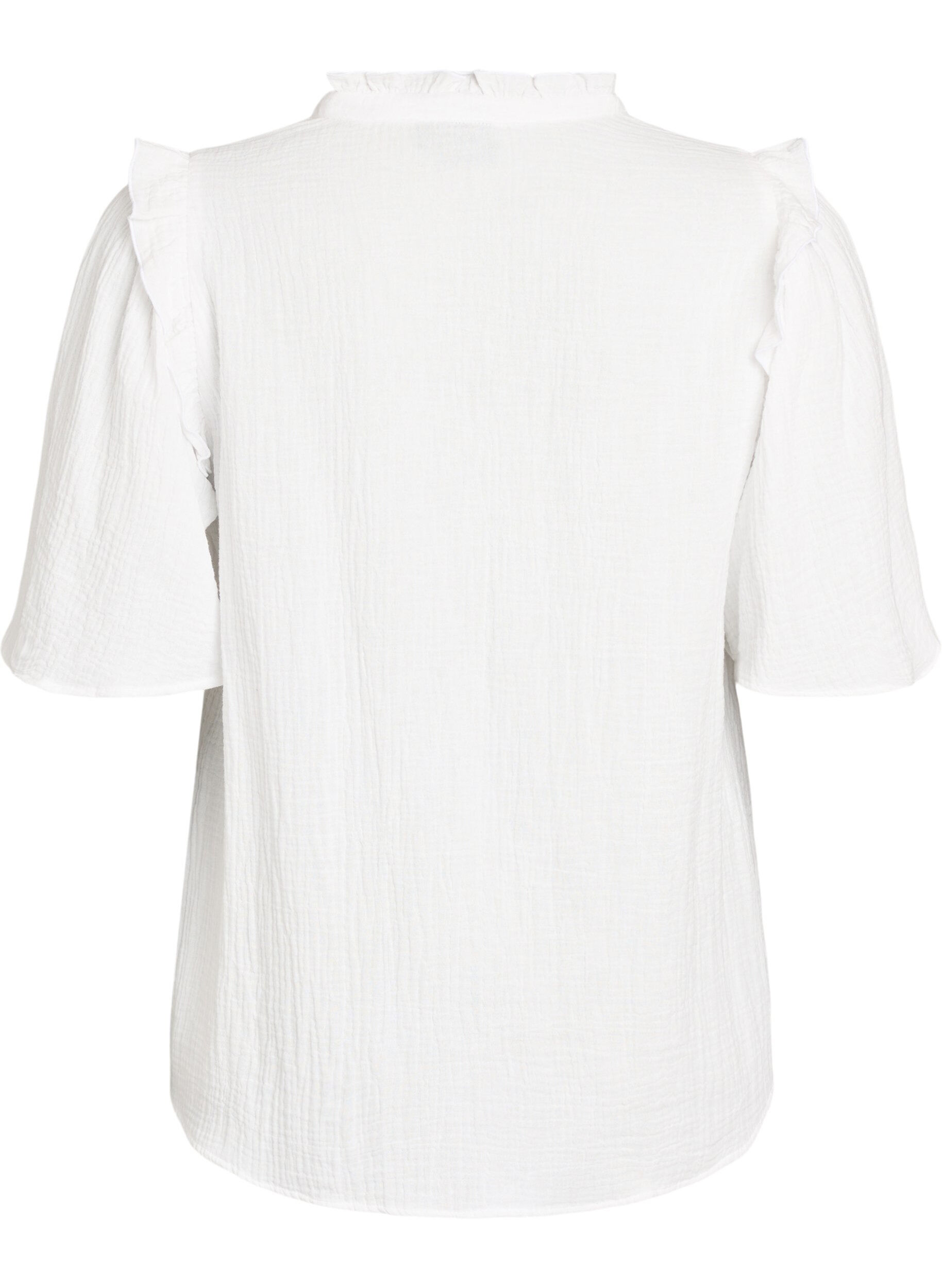ZizziBlouse in katoen mousseline met broderie anglaise en 1/2 mouwen, Wit, Packshot image number 1