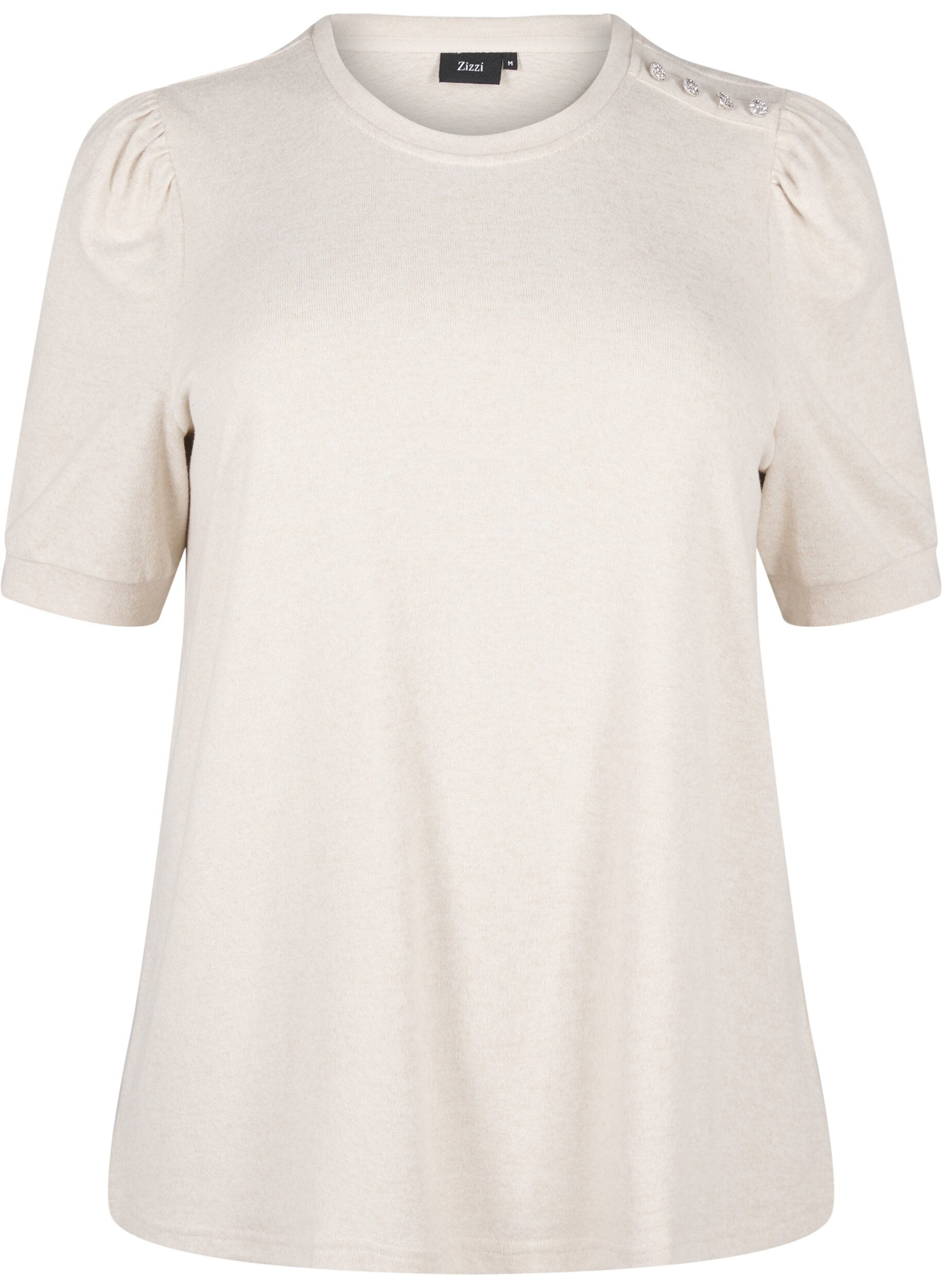 Zizzi Blouse met knoopdetail en korte pofmouwen, Beige, Packshot image number 0