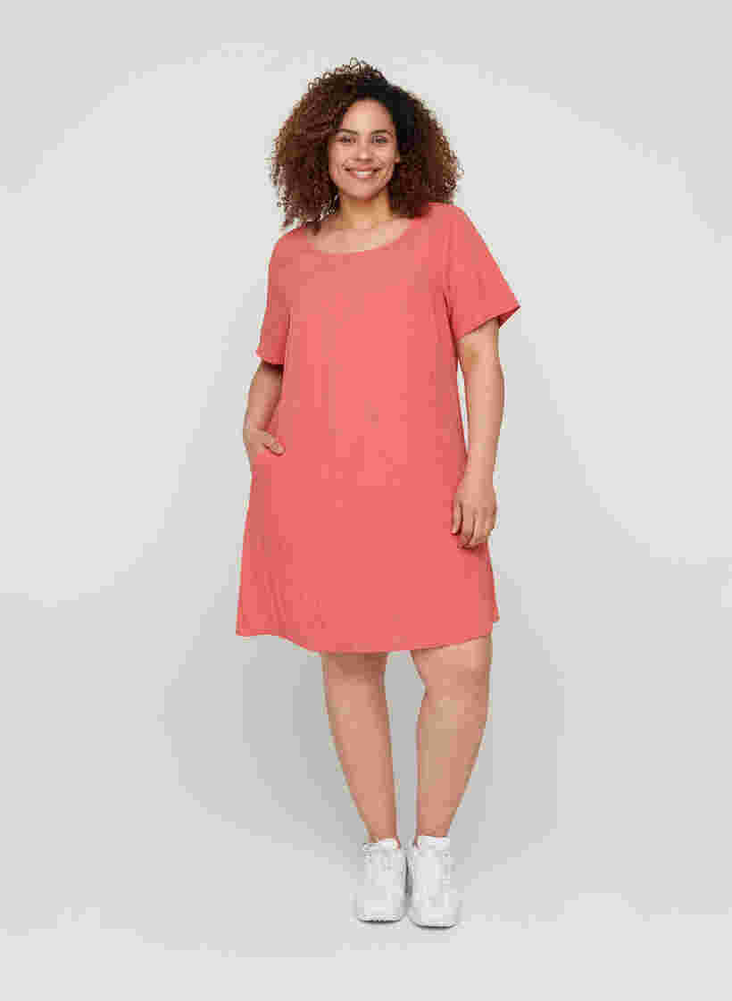 Viscose jurk met korte mouwen en zakken, Faded Rose, Model image number 2