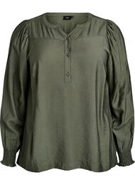 Viscose blouse met smock en geplooide details, Groen