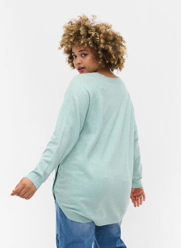 Gemêleerde gebreide blouse met knopen, Surf Spray Mel, Model image number 1
