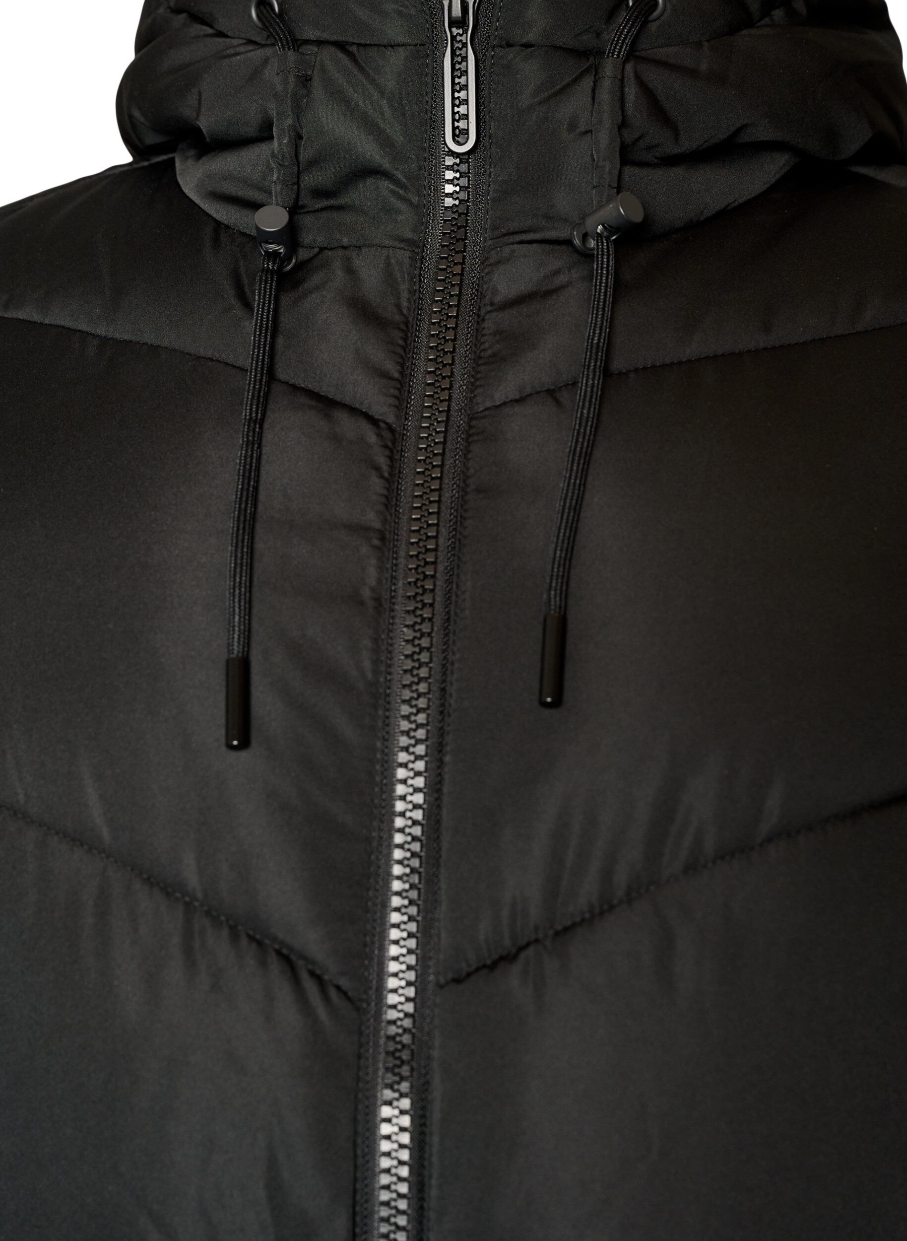 ZizziLange pufferjas met capuchon en zakken, Zwart, Packshot image number 2