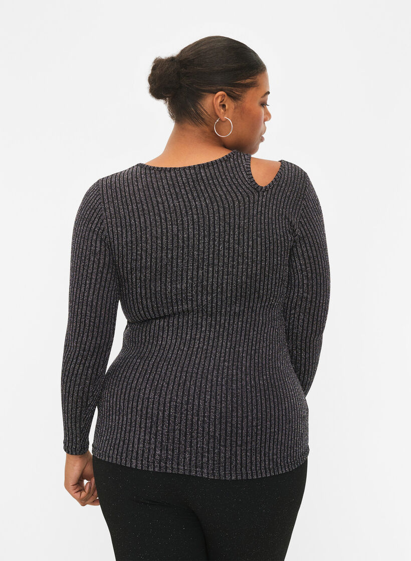 Uitgesneden blouse met lange mouwen en glitter, B. w. Silver Stripes, Model image number 1