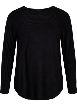 Gebreide blouse met ronde hals, Black, Packshot image number 0