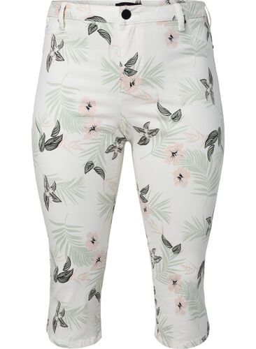 Capri jeans met bloemenprint en hoge taille, White Flower AOP, Packshot image number 0