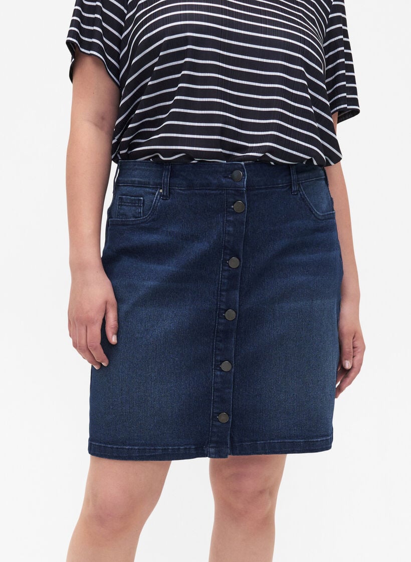 FLASH - Denim rok met knoopsluiting, Blauw, Model image number 3