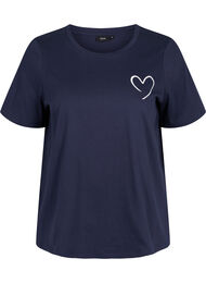 Pyjama T-shirt in katoen met korte mouwen, Navy Blazer w. Heart