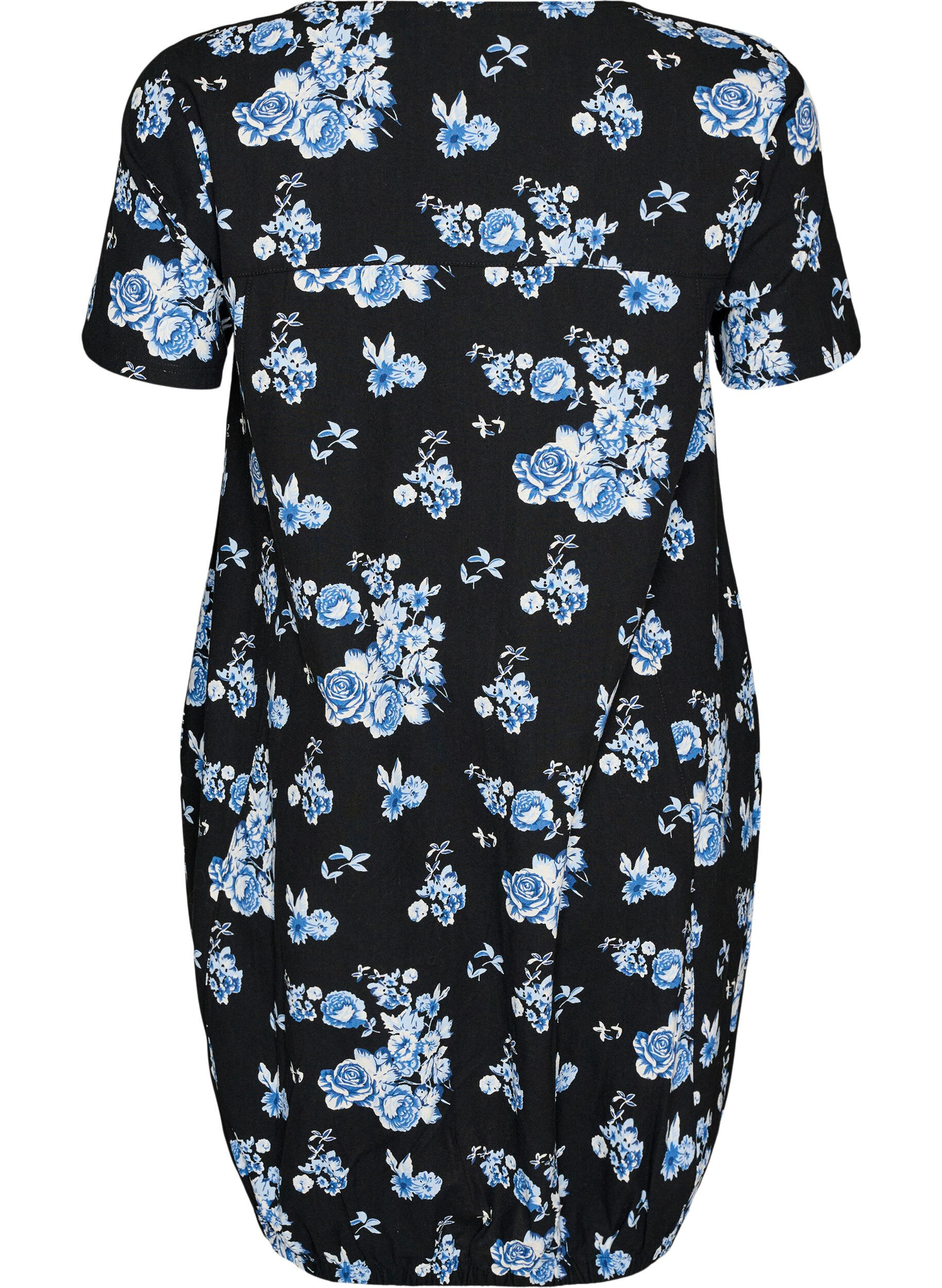 ZizziKatoenen jurk met korte mouwen en print, Zwart, Packshot image number 1