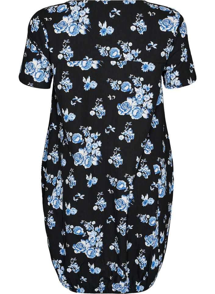 Katoenen jurk met korte mouwen en print, Zwart, Packshot image number 1