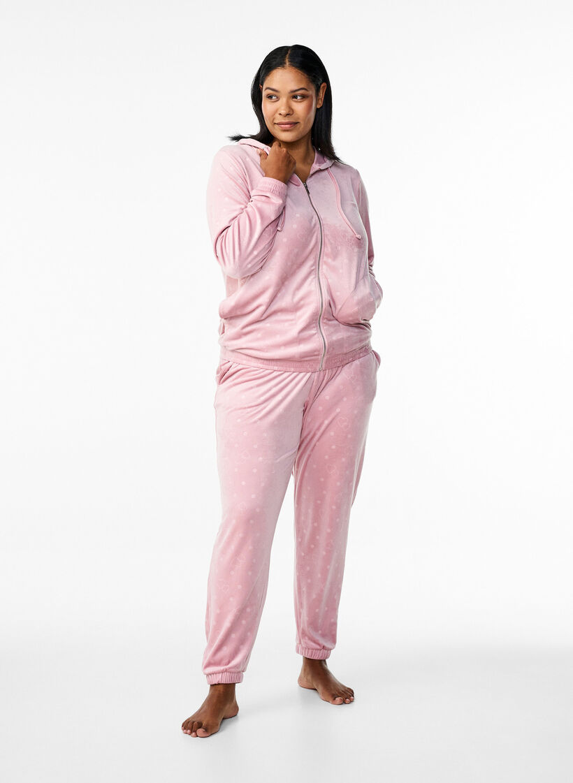 Velours broek met stippen en hartjes, Roze, Model image number 0