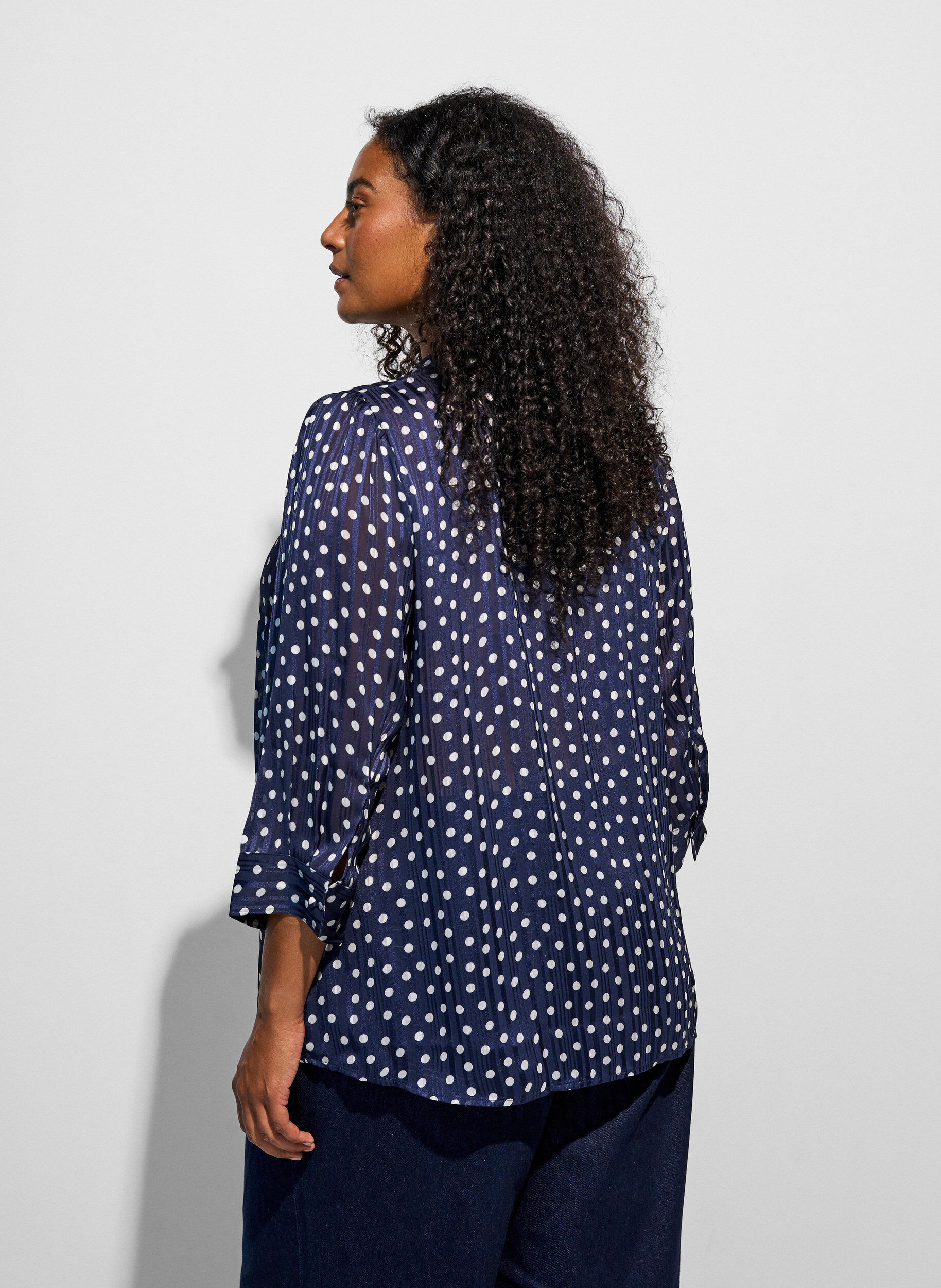 ZizziBlouse met patroon, opstaande kraag en 3/4-mouwen, Blauw, Model image number 2