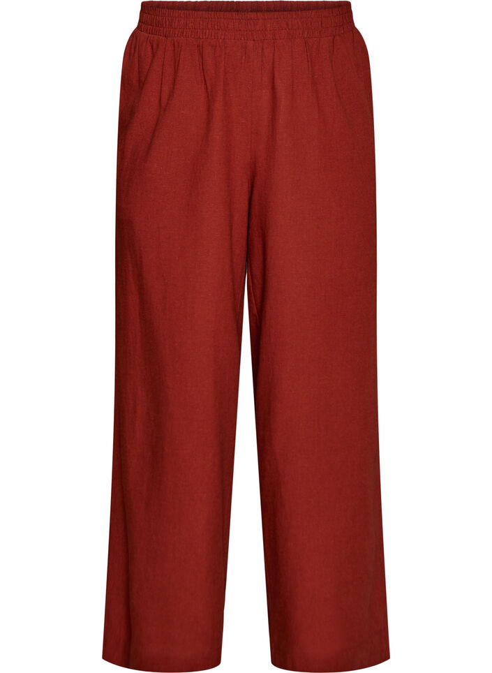 Wijde linnen en viscose broek, Rood, Packshot image number 0